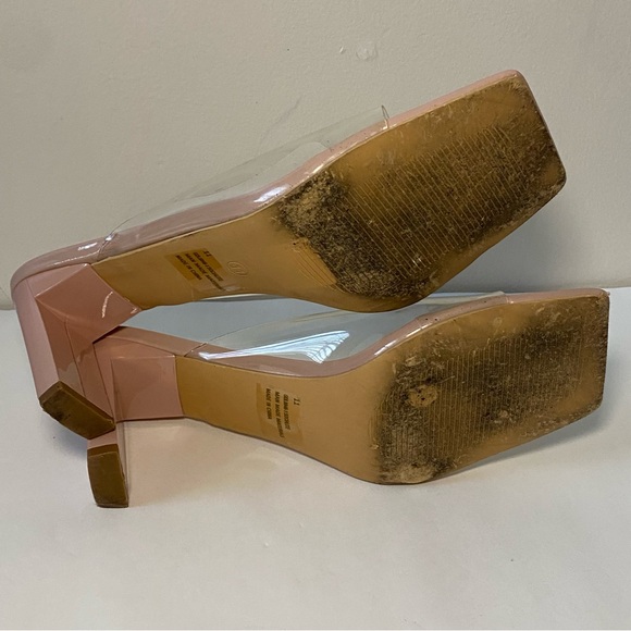 Fashion Nova Lift-Me-Up Clear Nude Heels Square Toe Chunky Mule Women's Size 11 - Picture 11 of 11